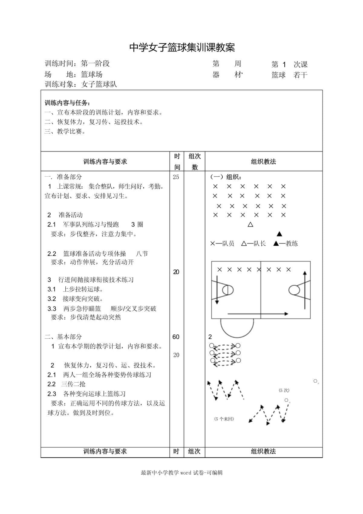 高中生篮球训练计划教案